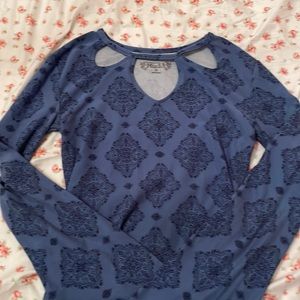 Long sleeved, Navy blue, patterned top